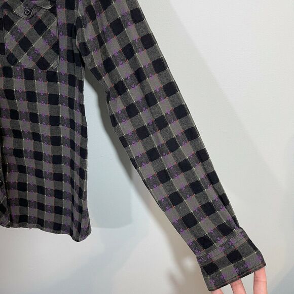 BDG Women's Multicolor Embroidered Plaid Fitted Button Up Shirt Size S - Picture 6 of 7